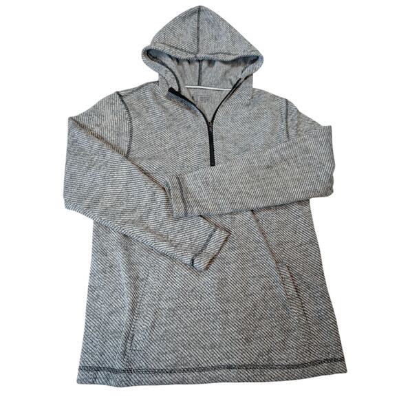 BKE Declan Men’s M White Gray Black Textured 1/4 Zip Fleece Lined Hooded Sweater - Picture 2 of 8